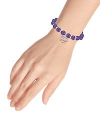 Macy's Silver-Plated Beaded Lotus Charm Stretch Bracelet