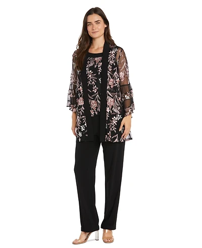 R & M Richards Women's 2-Pc. Embroidered Illusion-Sleeve Top & Pants Set