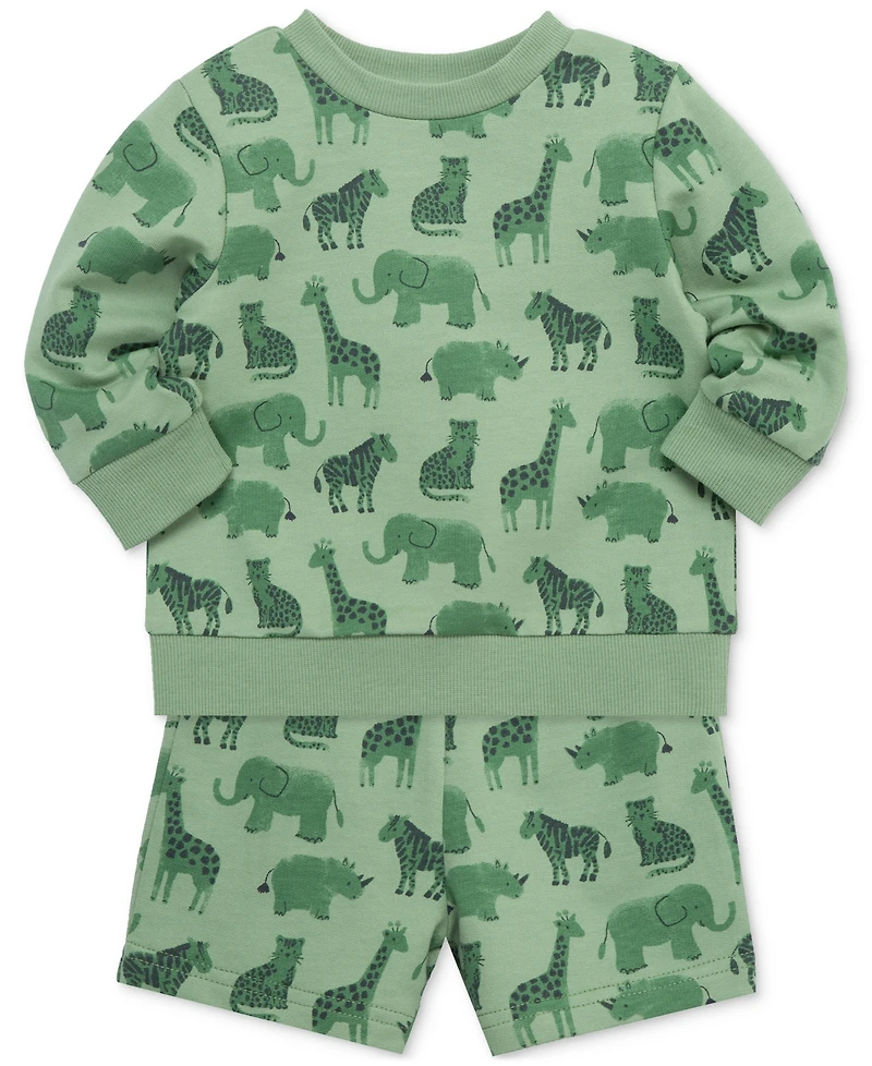 Little Me Baby Boys Safari Cotton Active Sweatshirt & Shorts, 2 Piece Set