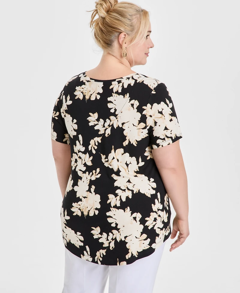 Jm Collection Plus Size Scoop-Neck Short-Sleeve Top, Exclusively at Macy's