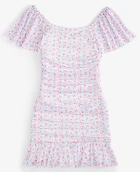 With Jules Big Girls Ruched Flutter-Sleeve Mesh Dress
