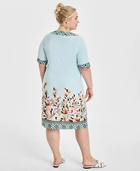 Jm Collection Plus Border-Print Short-Sleeve Shift Dress, Exclusively at Macy's