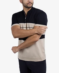 Spring + Mercer Men's Short Sleeve Zipper Neck Polo Sweater