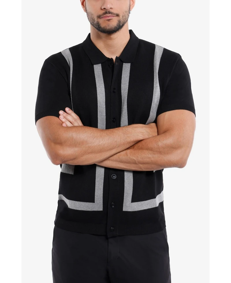 Spring + Mercer Men's Jacquard Short Sleeve Sweater Polo