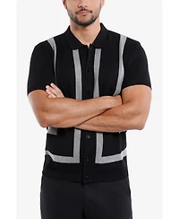 Spring + Mercer Men's Jacquard Short Sleeve Sweater Polo