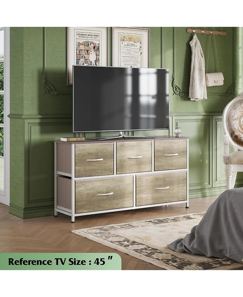 Wlive Dresser for Bedroom with 5 Drawers Wide Chest of Fabric Storage Organizer Unit Bins Closet Living Room Hallway