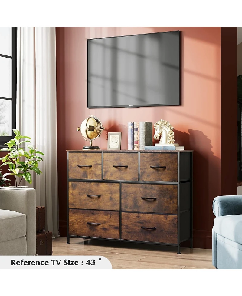 Wlive Dresser Tv Stand Entertainment Center with Fabric Drawers Media Console Table with Metal Frame and Wood Top for Tv up to 45 inch Chest of Drawer