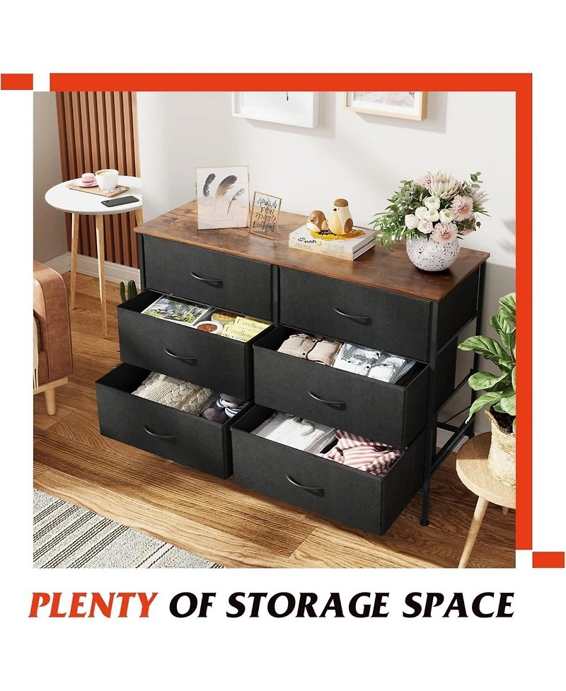 Wlive Wide Dresser with 6 Drawers Tv Stand for 50/" Entertainment Center Metal Frame Wooden Top Fabric Storage Bedroom Hallway Ent