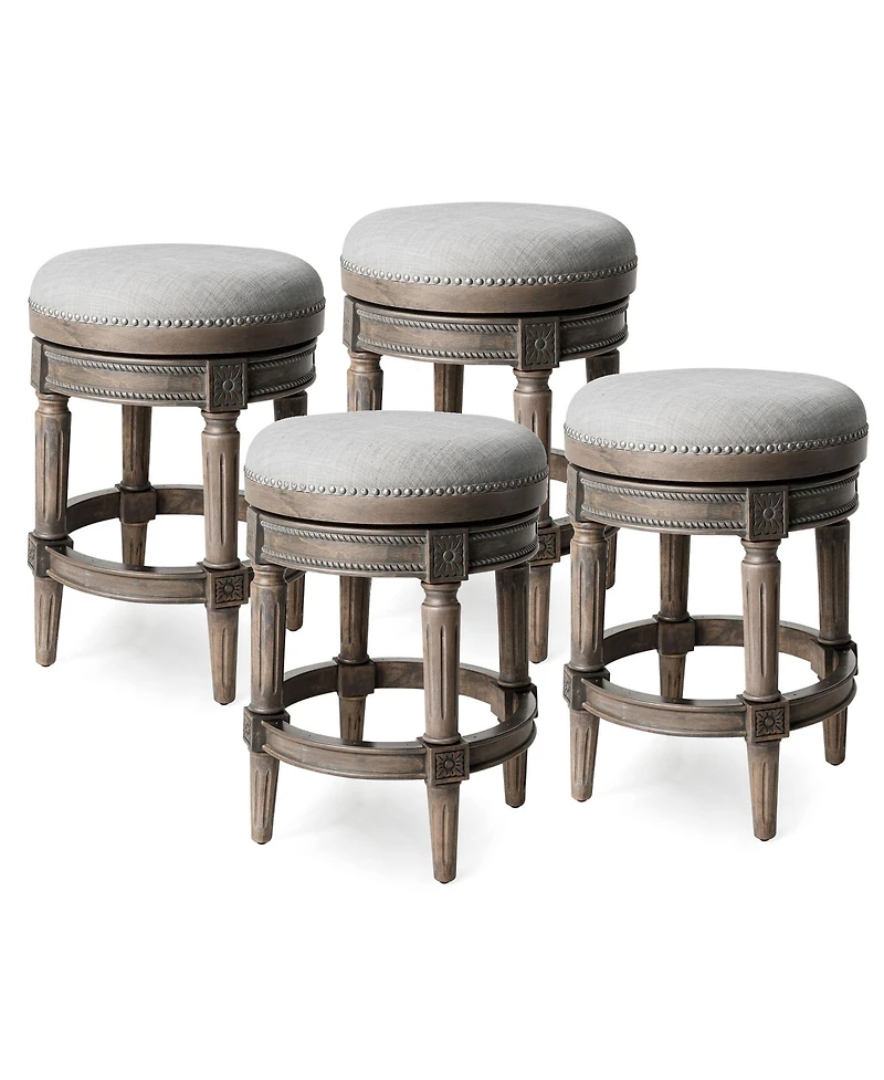 Maven Lane Pullman Backless Counter Stool in Reclaimed Oak Finish with Ash Grey Fabric Upholstery, Set of 4