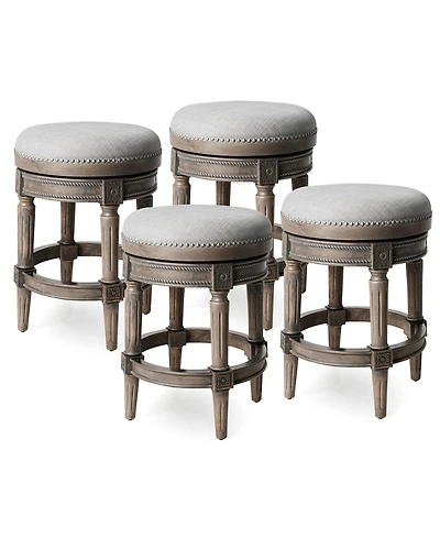 Maven Lane Pullman Backless Counter Stool in Reclaimed Oak Finish with Ash Grey Fabric Upholstery, Set of 4