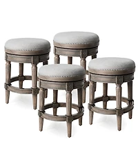 Maven Lane Pullman Backless Counter Stool in Reclaimed Oak Finish with Ash Grey Fabric Upholstery, Set of 4