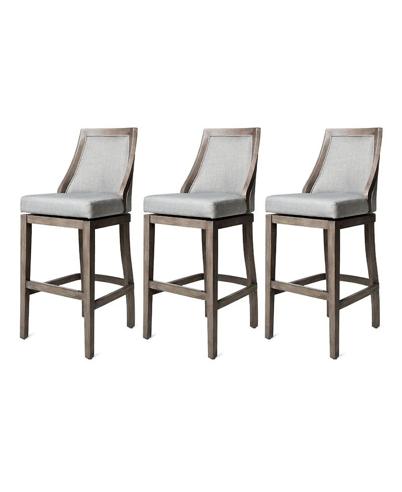 Maven Lane Vienna Bar Stool, Oak Finish, Ash Grey Upholstery, Set of 3