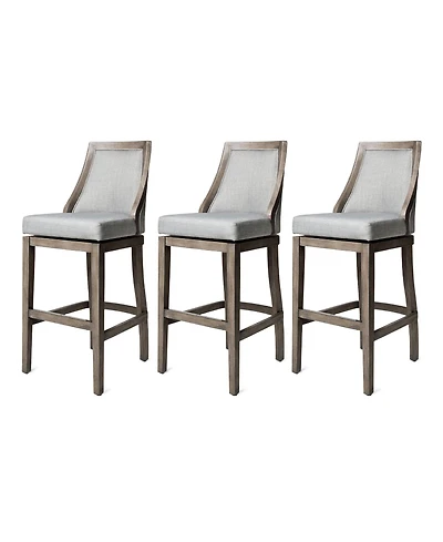 Maven Lane Vienna Bar Stool, Oak Finish, Ash Grey Upholstery, Set of 3