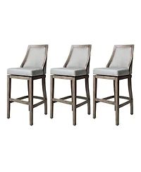 Maven Lane Vienna Bar Stool, Oak Finish, Ash Grey Upholstery, Set of 3