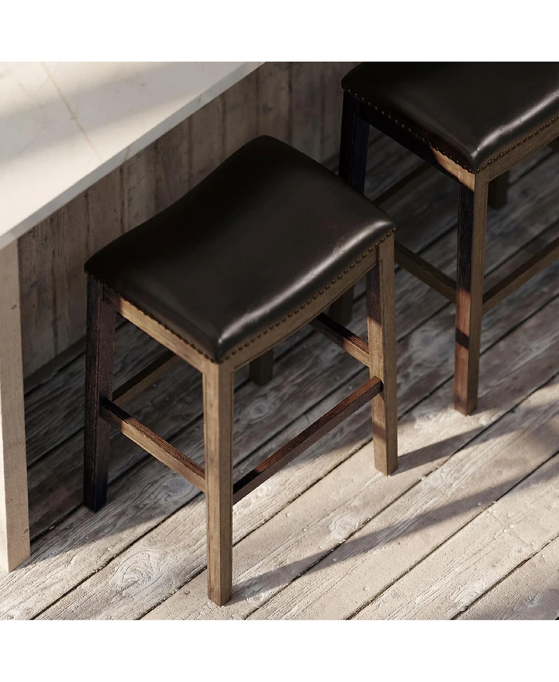 Maven Lane Adrien Saddle Barstool, Walnut w/ Marksman Saddle Leather, Set of 4