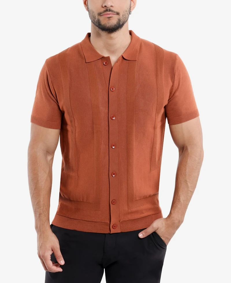 Spring + Mercer Men's Classic Ribbed Texture Polo Sweater