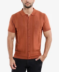 Spring + Mercer Men's Classic Ribbed Texture Polo Sweater
