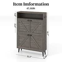 Farmhouse Shoe Storage Cabinet with Barn Door Design, Shoe Organizer with 2 Flip Drawers, Freestanding Narrow Shoe Rack Cabinet