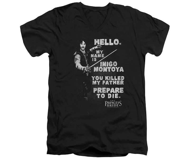 Princess Bride Mens Hello Again Short Sleeve Adult V Neck Premium Cotton Tee / T-Shirt