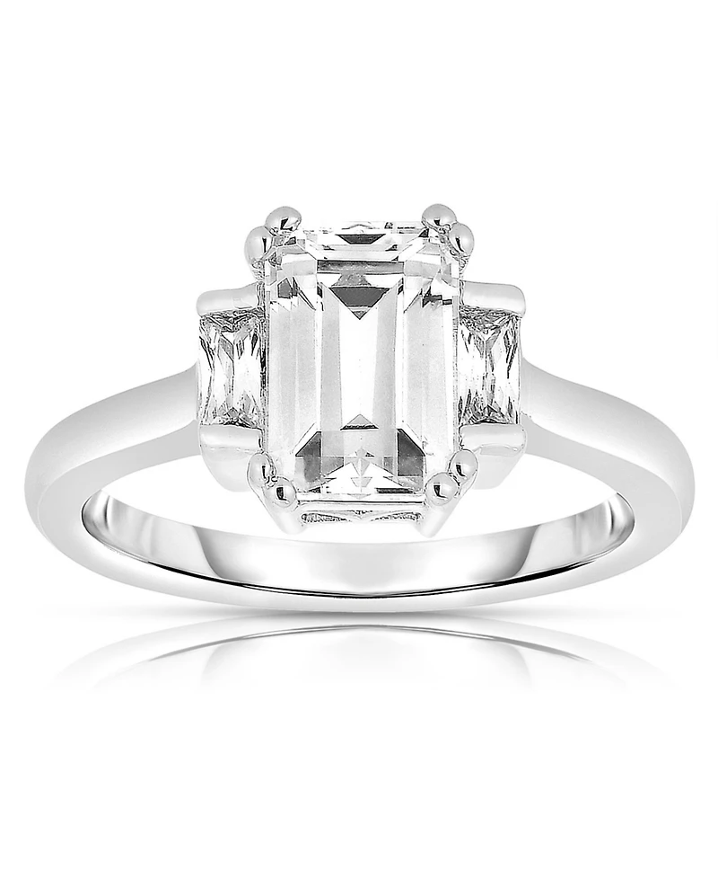 Sterling Silver Cubic Zirconia Square Asscher Ring