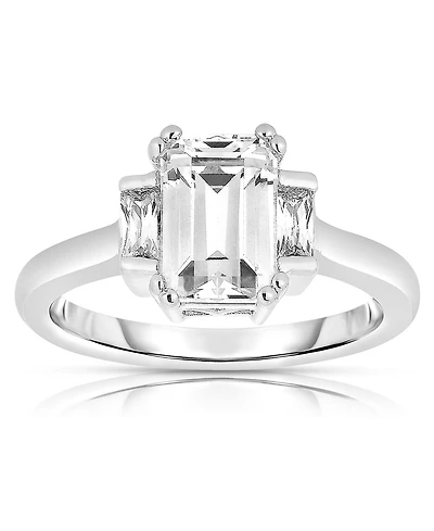 Sterling Silver Cubic Zirconia Square Asscher Ring