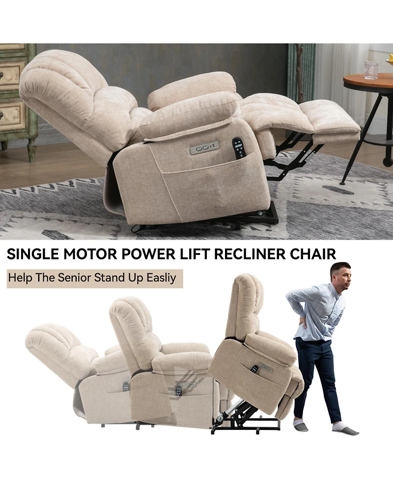 Boyel Living 23" Seat Width and High Back Large Chenille Power Lift Recliner Chair with 8-Point Vibration Massage Lumbar Heating