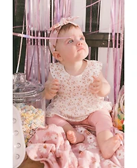 Deux par Baby Girls Printed Organic Cotton Tunic And Leggings Set White With Pink Flowers