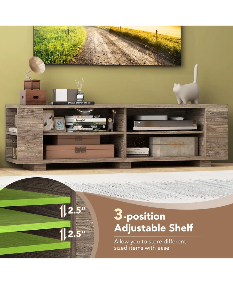Gouun Wooden Tv Stand with 8 Open Shelves for TVs up to 65 Inch Flat Screen