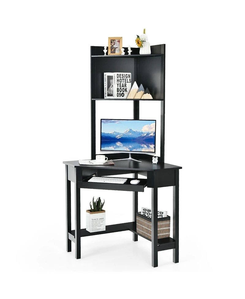 Gouun Corner Computer Desk with Hutch and Storage Shelves