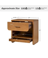 Hulala Home Zandra Modern 2-Drawer Nightstand with Built-In Outlets and Hidden Drawer