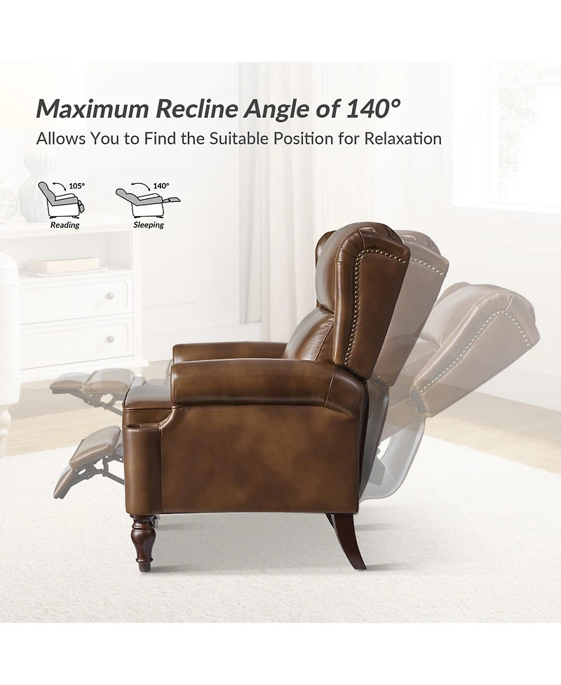 Hulala Home Volkert Triditional Genuine Leather Manual Recliner with Spindle Legs