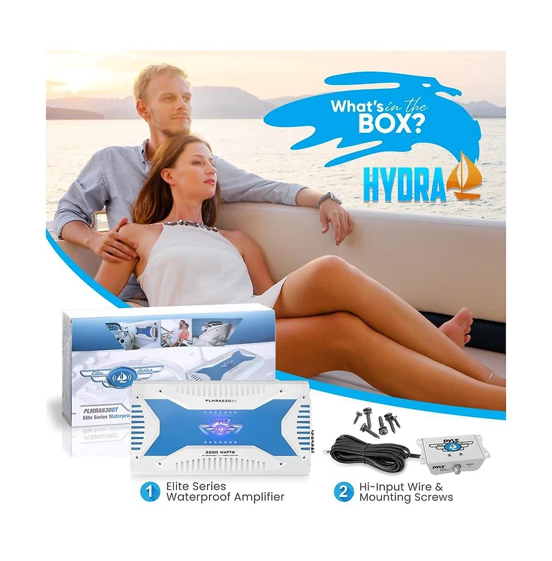 Pyle 6-Ch. Elite Bluetooth Marine Amplifier, Bridgeable 2000W Waterproof Amp