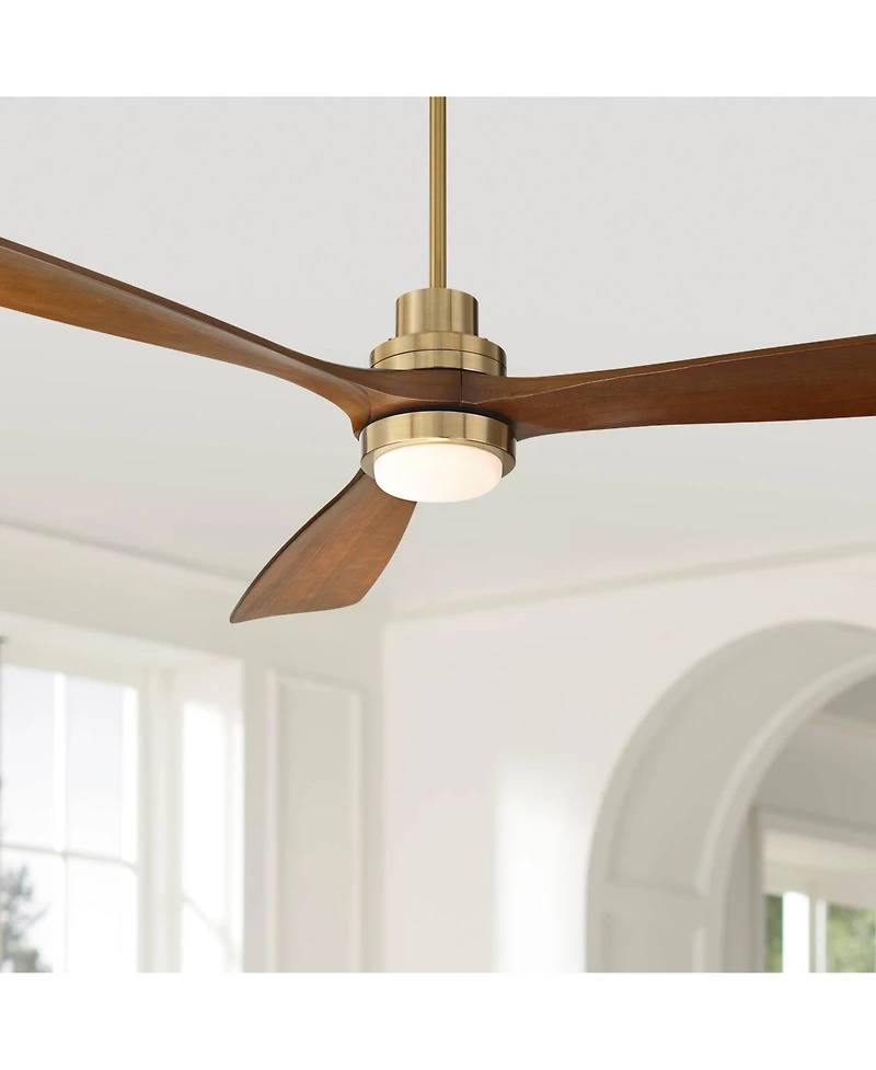 Casa Vieja 66" Delta Xl Modern Indoor Ceiling Fan 3 Blade Led Light Remote Control Soft Brass Finish Brown Walnut Finish Blades Bedroom Living Room Ki