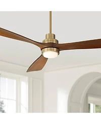 Casa Vieja 66" Delta Xl Modern Indoor Ceiling Fan 3 Blade Led Light Remote Control Soft Brass Finish Brown Walnut Finish Blades Bedroom Living Room Ki