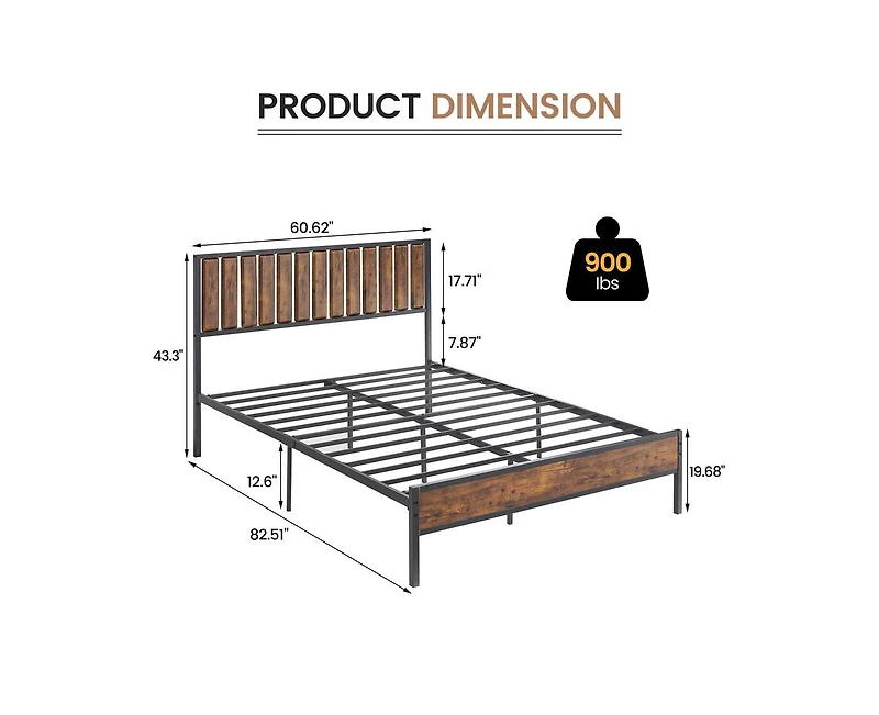 gaomon Queen Bed Frame with Headboard and Footboard, Metal Bed Frame with 14 Heavy Duty Steel Slats, Metal Queen Bed Frame, Under-Bed Storage, No Box