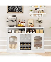 gaomon Modern Coffee Cabinet with Led Lights, White Bar Cabinet with 2 Glass Doors