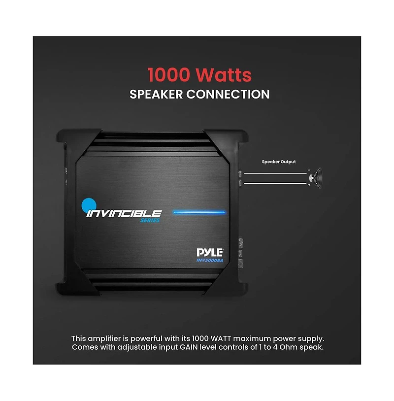 Pyle Mono-Block Mosfet Amplifier, 1000W Max, Invincible Series