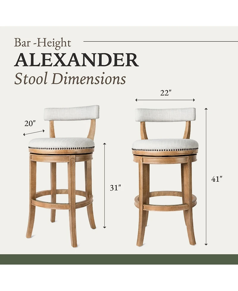 Maven Lane Alexander Kitchen Bar Stool in Weathered Oak w/ Sand Fabric, Set of 4