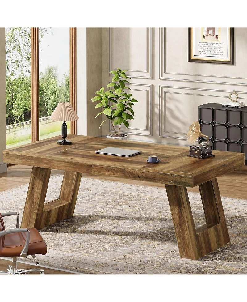 Tribesigns 63 Inches Wood Executive Desk, Large Home Office Desk with Double Pedestal, Industrial Computer Desk Study Writing Table