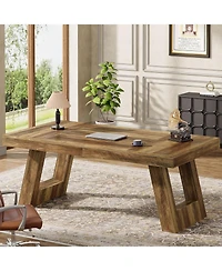 Tribesigns 63 Inches Wood Executive Desk, Large Home Office Desk with Double Pedestal, Industrial Computer Desk Study Writing Table