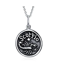 Bling Jewelry Scorpio Zodiac Sign Astrology Horoscope Round Medallion Pendant Necklace Antiqued Sterling Silver