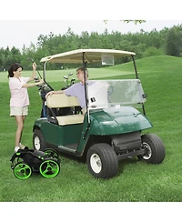 Gymax 4 Wheels Foldable Golf Push Pull Cart Trolley w/ Brake Waterproof Bag