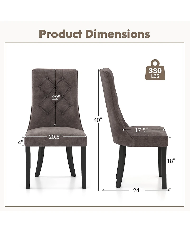 Gymax Tufted Dining Chairs Set of 4 w/ High Backrest Rubber Wood Legs Padded Seat