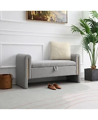 Modern Teddy Bed End Bench with Storage and Arms, Upholstered Foot Rest Stool, Comfy Vanity Bench-The Pop Home