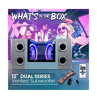 Pyle Dual Subwoofer Box System, 12'' Vented Enclosure, 1200W Max, Led Lights