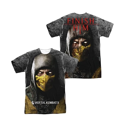 Mortal Kombat X Mens Finish Him (Front/Back Print) Short Sleeve Adult Poly Crew Tee / T-Shirt