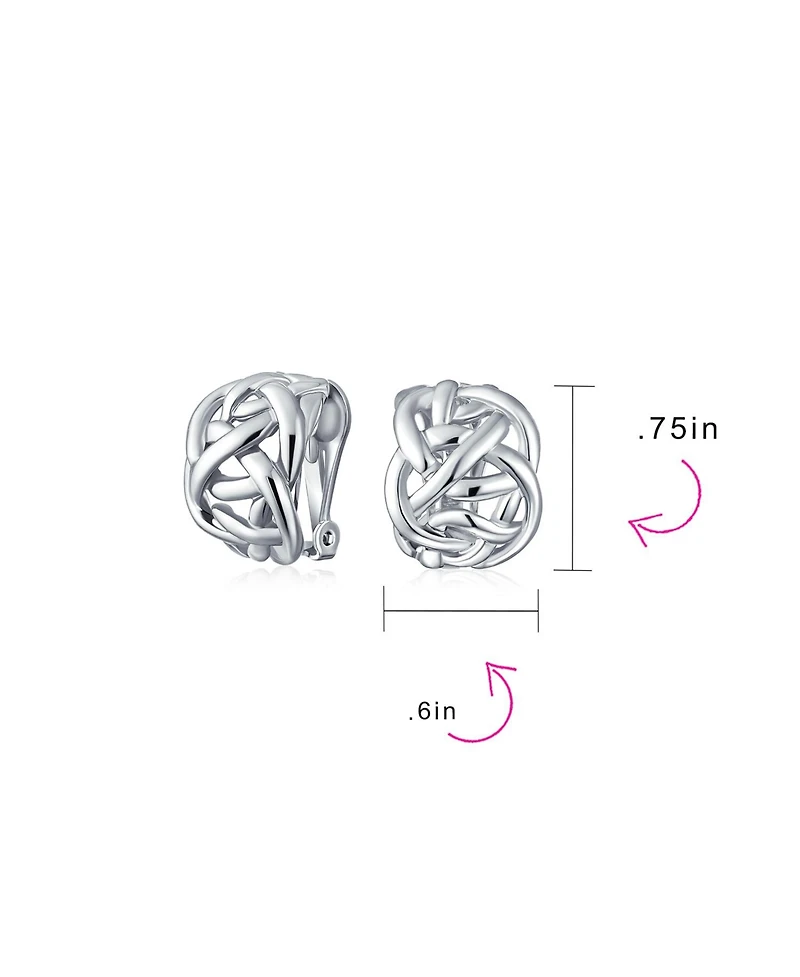 Bling Jewelry Fashion Open Criss Cross Celtic Love Knot Weave Half Hoop Clip On Earrings Non Pierced Ears Silver Plated