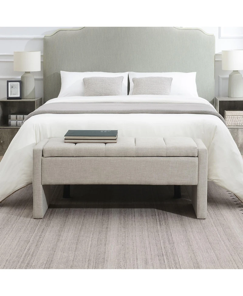 Modern Upholstered Bed End Bench with Storage, Linen Foot Rest Stool, Multi-Functional Vanity Stool-The Pop Home