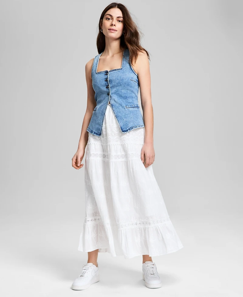 And Now This Petite Button-Front Sleeveless Denim Top, Exclusively at Macy's