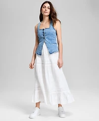 And Now This Petite Button-Front Sleeveless Denim Top, Exclusively at Macy's